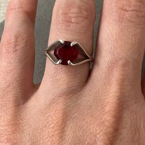 Vintage Modernist Sterling Ring With Floating Red Rhinestone